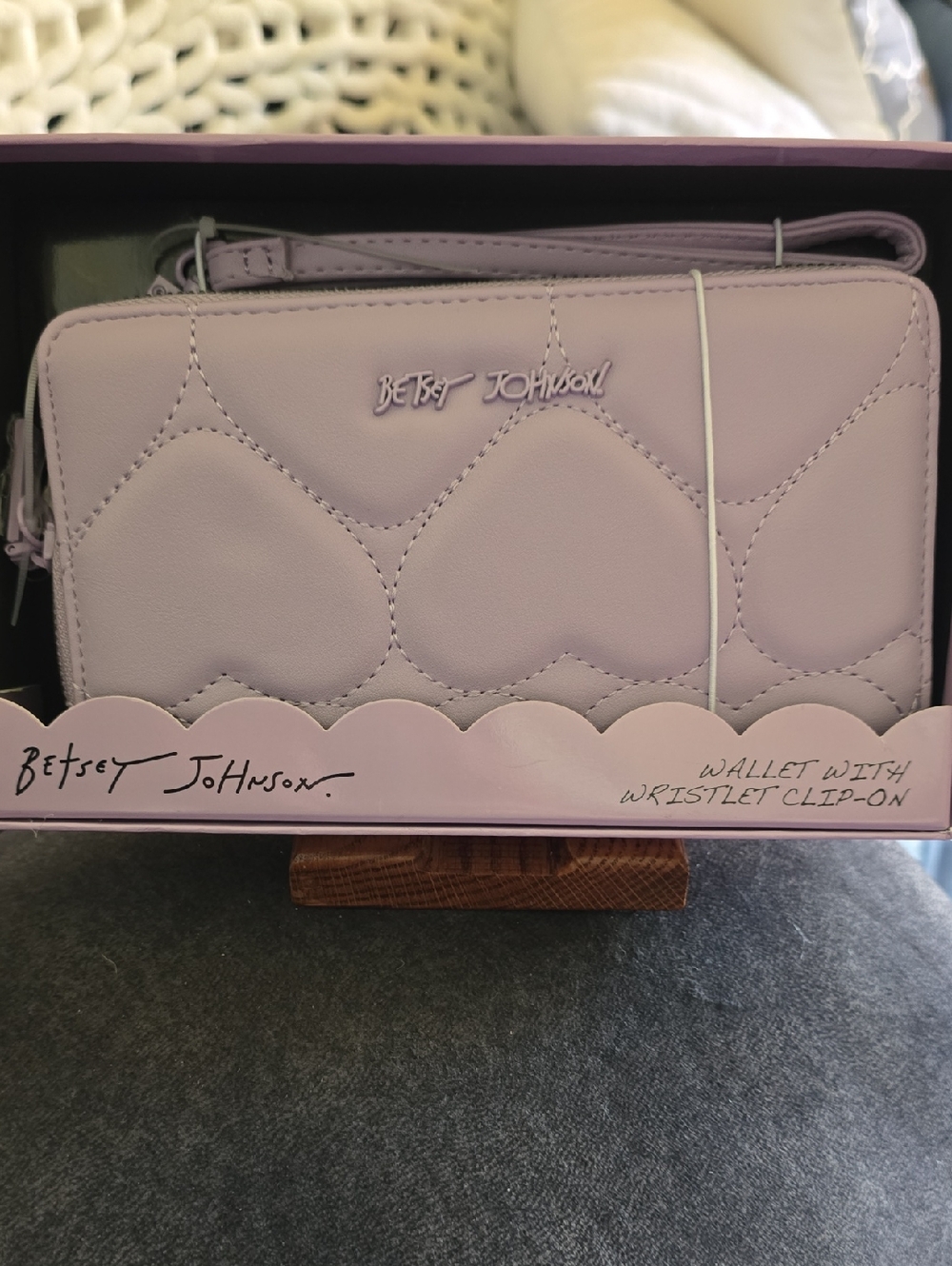 Betsey Johnson Pastel Lilac Quilted Heart Wristlet Wallet nwot